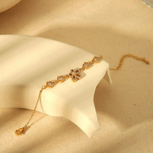 18K Gold Plated Stainless Steel Inlaid Zircon Flower Bracelet