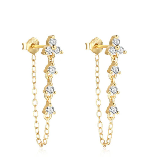 Silver Chain Connected Diamond Studded Earrings