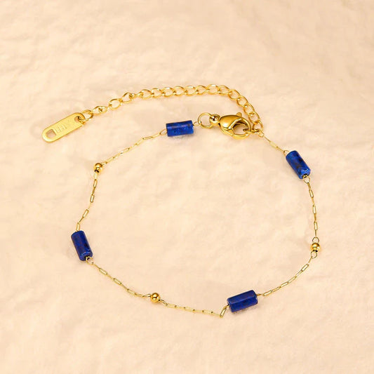 Natural Lapis Lazuli Beads Titanium Steel Bracelet For Women