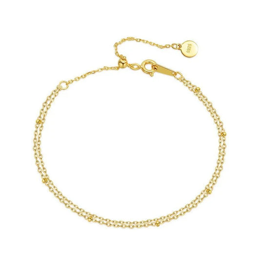 Simple Double-layer 925 Silver Plating 10K Yellow Bracelet